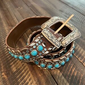 Kippys Brown, Turquoise and Swarovski Crystal Western Belt